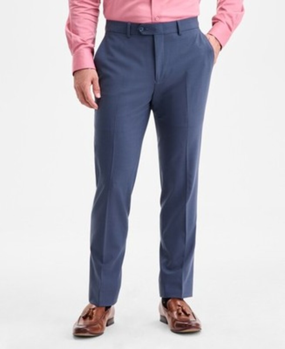 Bar III Slim-Fit Solid Wool-Blend Suit Separate Pants Mens 30x32 Blue Button Zip